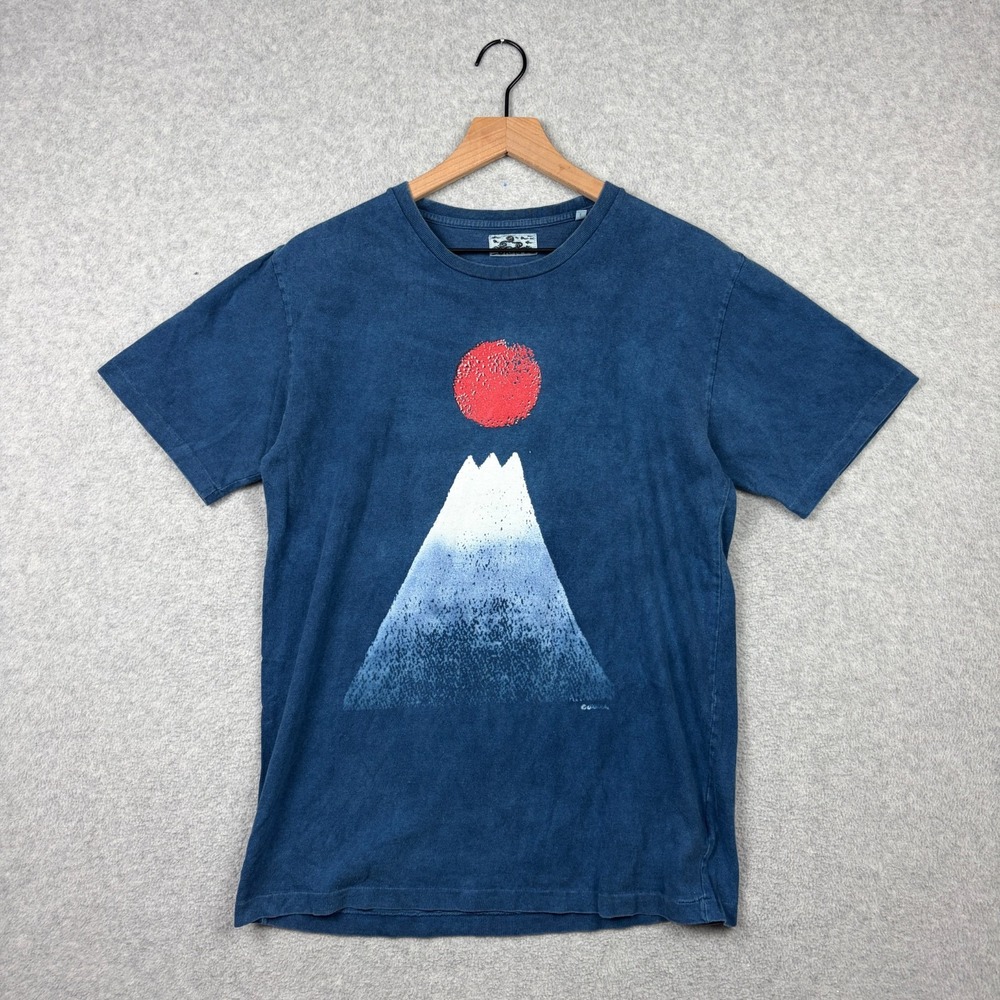 Okura T Shirt Mens Large Fits Small Blue Indigo Dyed Mount Fuji Made In Japan